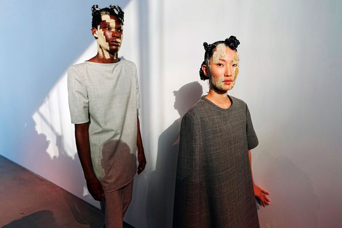 Models at the Thom Browne runway looked like sculptures with their wet clay face paint.