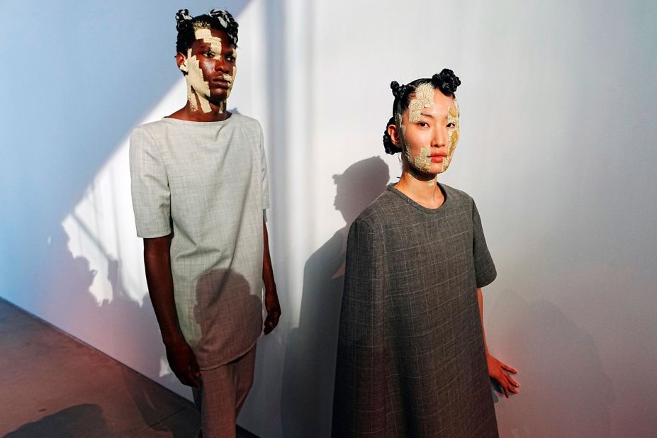 Models at the Thom Browne runway looked like sculptures with their wet clay face paint.