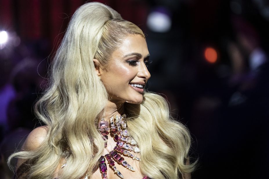 Paris Hilton walked the runway at The Blonds show in a draped purple dress. 