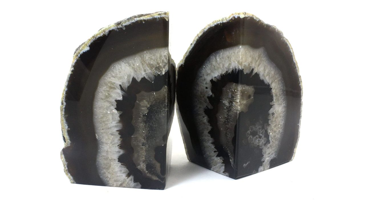 Crystal Allies Gallery Pair of Polished Agate Geode Halves Bookends