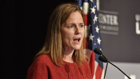 Justice Amy Coney Barrett speaks to an audience at the 30th anniversary of the University of Louisville McConnell Center in Louisville, Ky., Sunday, Sept. 12, 2021.  