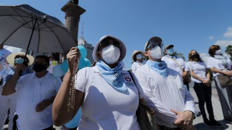 Anti-abortion groups protest the Mexican Supreme Court ruling in Monterrey, the capital of northeastern state Nuevo León, on September 12. 