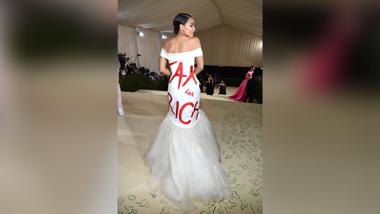 Alexandria Ocasio-Cortez attends The 2021 Met Gala Celebrating In America: A Lexicon Of Fashion.