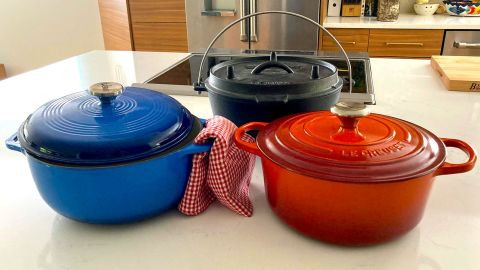 Lodge, Camp Chef, and Le Creuset dutch ovens