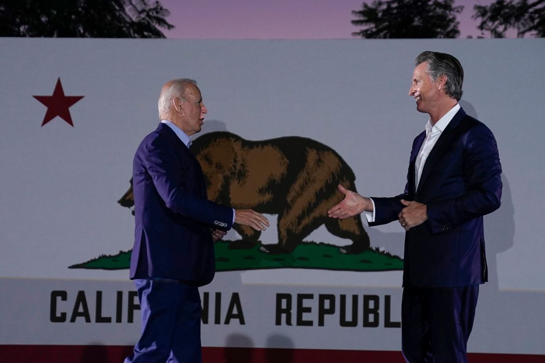 President Joe Biden arrives to speak at rally for California Gov. Gavin Newsom.