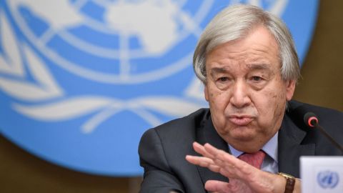 UN Secretary-General Antonio Guterres during a press conference on Afghanistan, in Geneva on September 13.