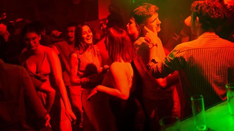 People dance in a club in Saint-Jean-de-Monts, western France, on July 10, after nightlife reopened.