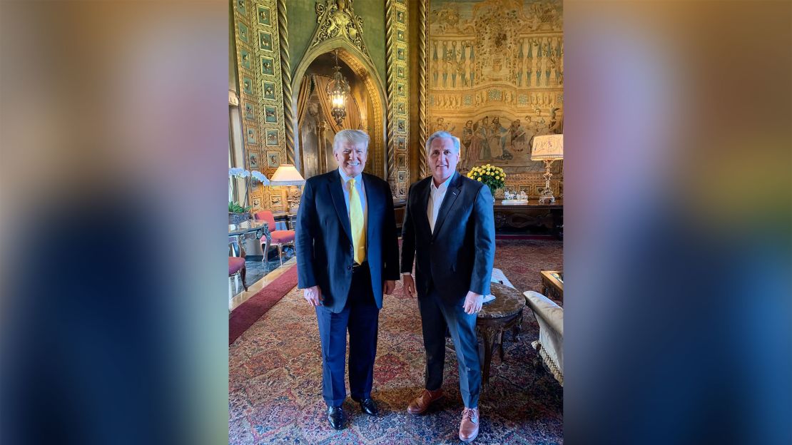 Former President Donald Trump and House Minority Leader Kevin McCarthy met in February at Trump's Mar-a-Lago estate in Palm Beach, Florida.