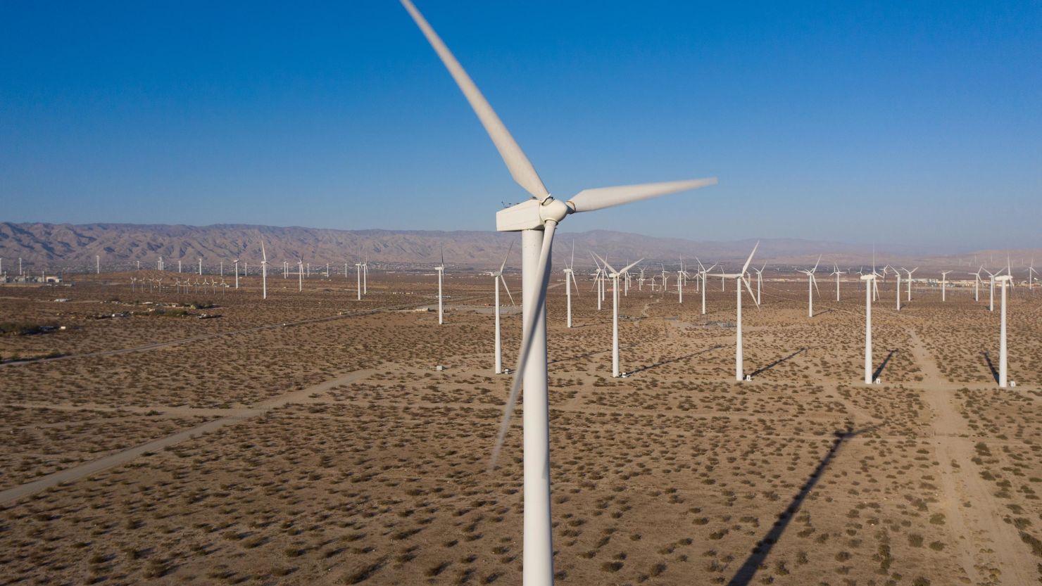 Turbines at the San Gorgonio Pass wind farm in Whitewater, California.