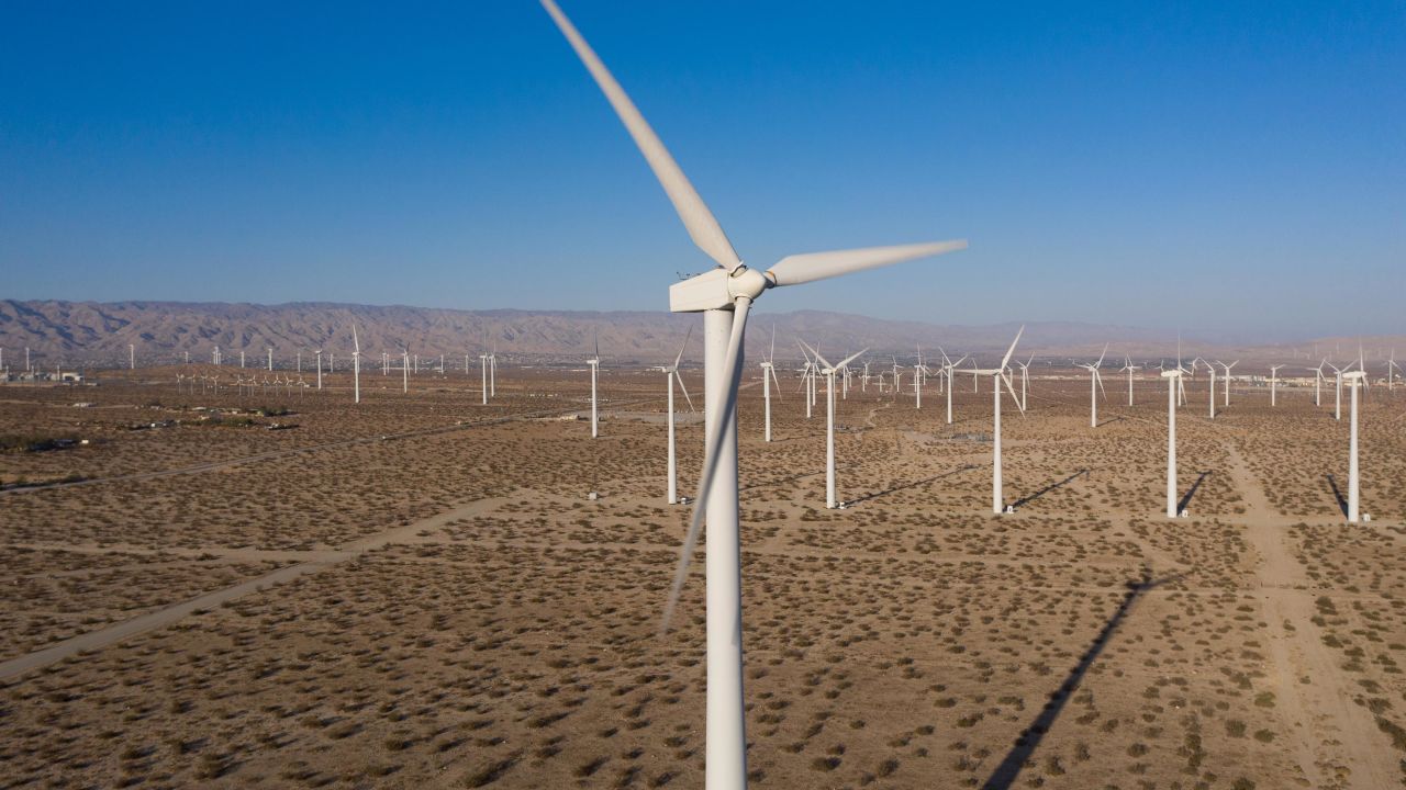 Turbines at the San Gorgonio Pass wind farm in Whitewater, California.