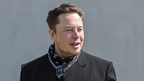 Elon Musk, at a press event on the grounds of the Tesla Gigafactory on August 13, 2021 in Gr'nheide, Brandenburg,Germany. The first vehicles are to roll off the production line in Gr'nheide near Berlin from the end of 2021. The US company plans to build around 500,000 units of the compact Model 3 and Model Y series here each year.