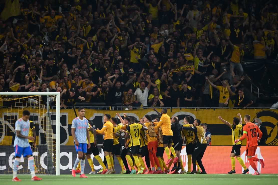 Young Boys celebrate after scoring the winning goal.
