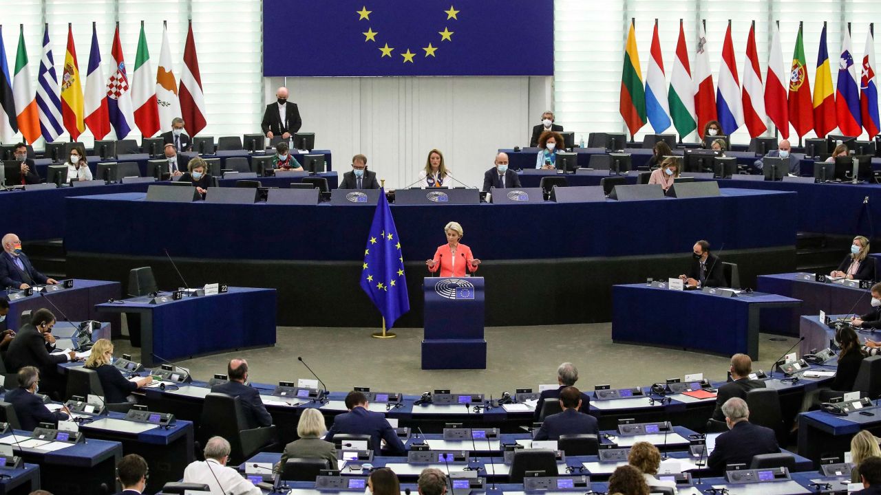 European Commission President Ursula von der Leyen delivers a speech in Strasbourg on September 15.