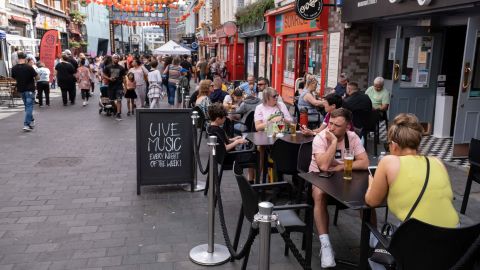 Restaurant diners in London's Chinatown on August 10, 2021.