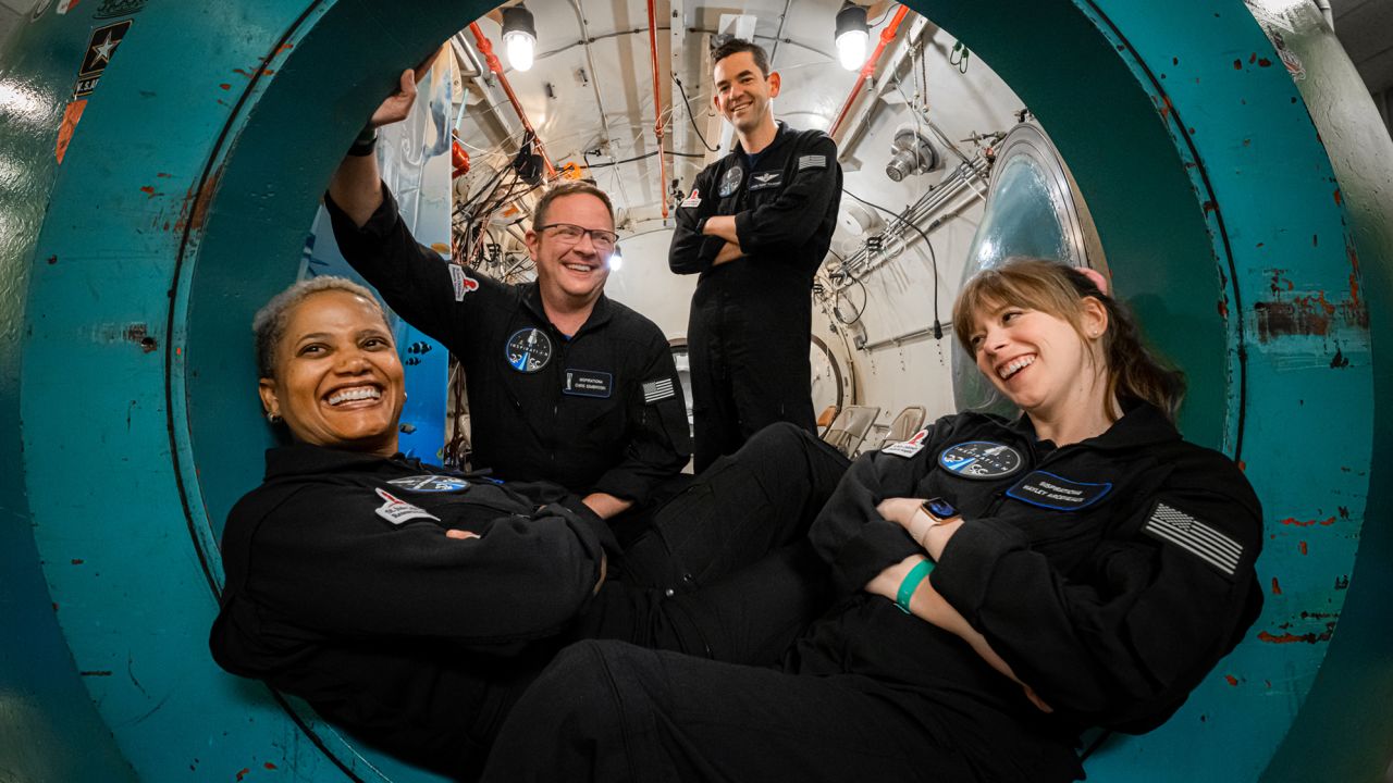 The Inspiration4 crew in an altitude chamber training on July 2, 2021, at Duke Health in Durham, North Carolina.