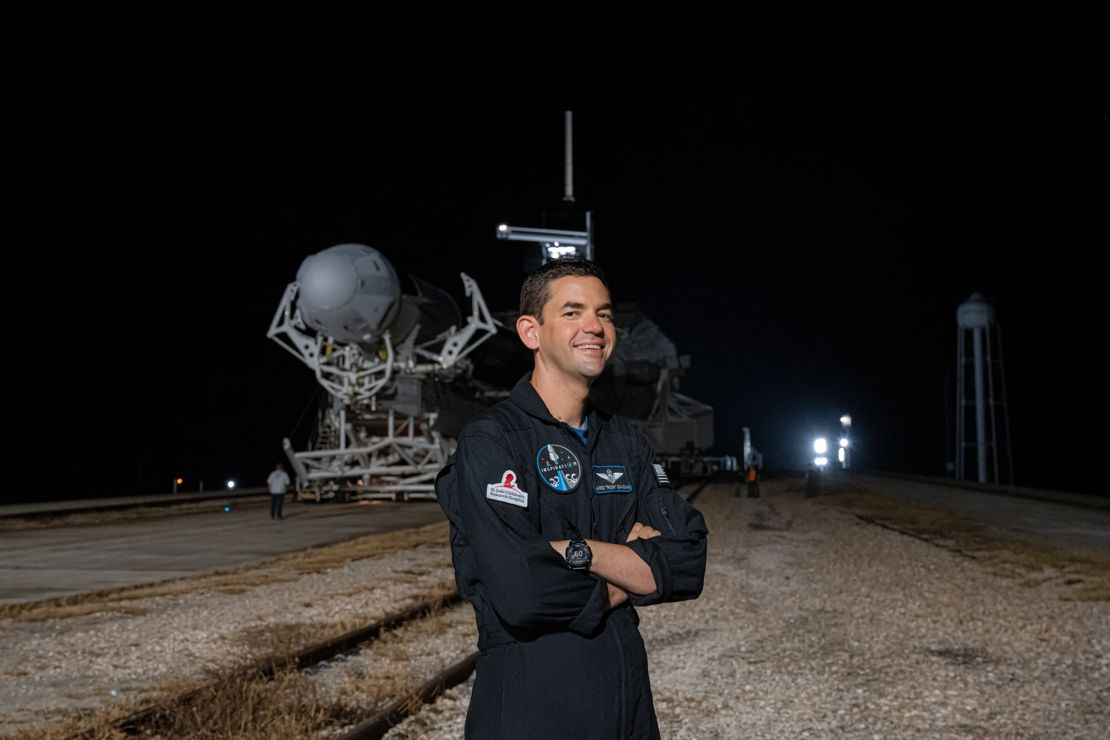 Jared Isaacman is shown during the rollout of the SpaceX Crew Dragon rocket at NASA Kennedy Space Center in Florida on September 11, 2021.