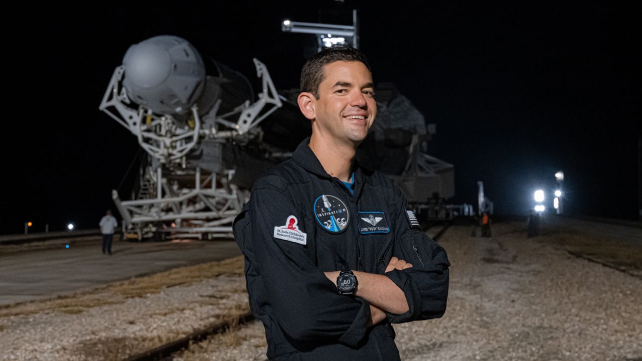 Jared Isaacman is shown during the rollout of the SpaceX Crew Dragon rocket at NASA Kennedy Space Center in Florida on September 11, 2021.