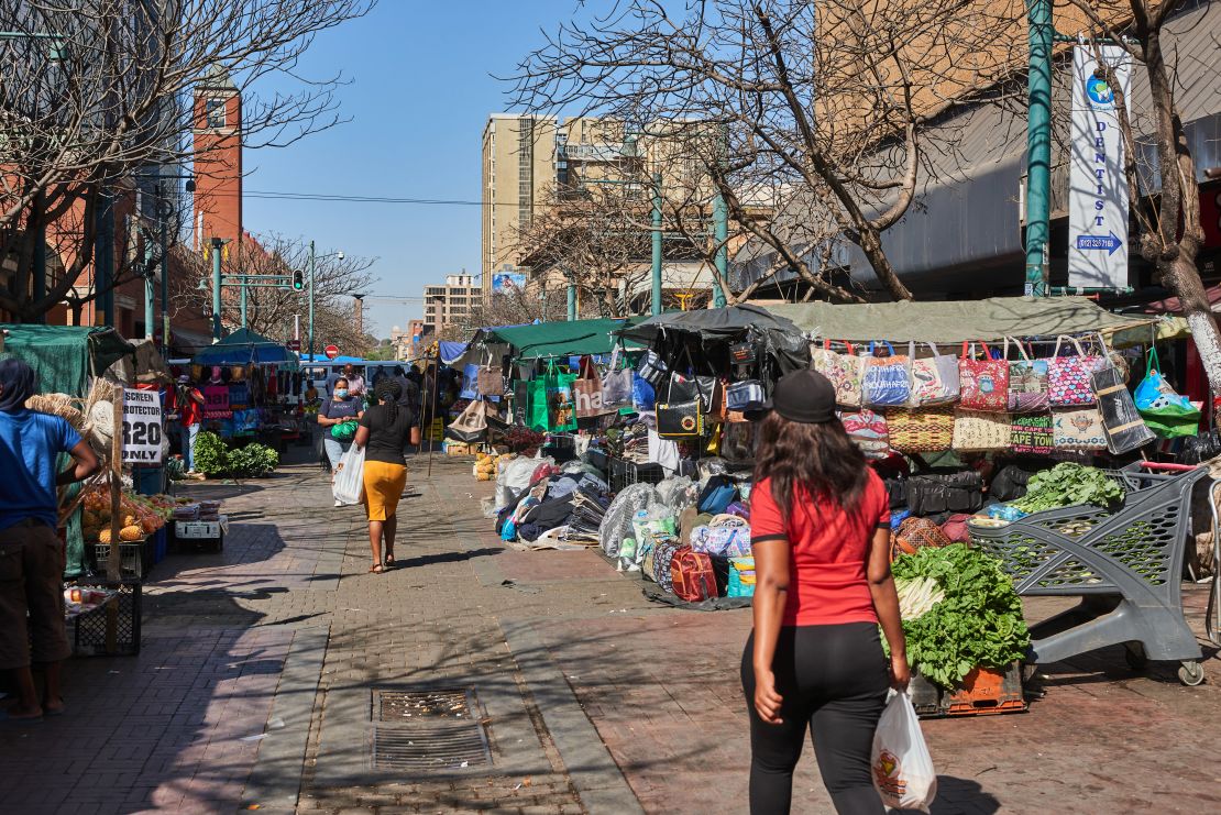 Shoppers in a market in the central business district of Pretoria, South Africa, on September 14, 2021.