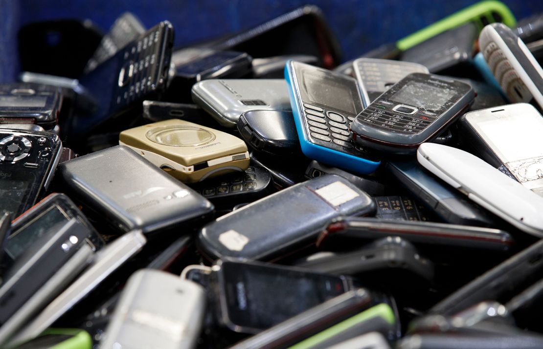 Discarded mobile phones  at the electronic waste recycling plant of Total Environmental Solutions in Thailand in 2020.
