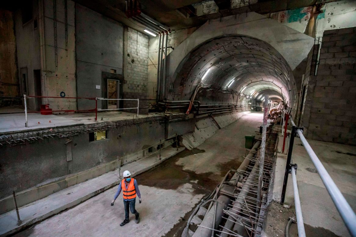 Pictured, ongoing construction work at Maspero station on the Cairo Metro's third line in November 2020. A fourth line running from central Cairo to the Giza Pyramid Complex is also <a href="https://www.railway-technology.com/news/orascom-mitsubishi-cairo-metro-line-4-contract/#:~:text=and%20other%20facilities.-,The%20first%20phase%20of%20the%20underground%20Cairo%20Metro%20Line%204,International%20Cooperation%20Agency%20(JICA)." target="_blank" target="_blank">planned</a>, including a <a href="https://www.railway-technology.com/projects/cairo-monorail/" target="_blank" target="_blank">monorail</a>. 