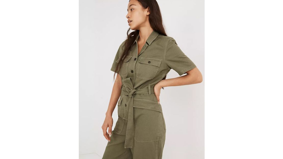 Curvy Tie-Waist Military Jumpsuit