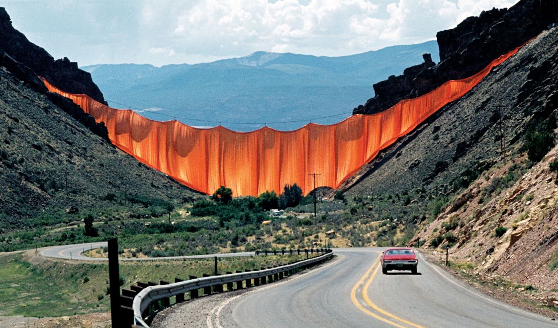 Christo and Jeanne-Claude's projects included hanging a curtain across two mountain slopes in Rifle, Colorado.