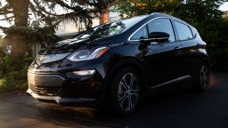 A Chevrolet Bolt electric vehicle (EV) in West Bloomfield, Michigan, U.S., on Monday, Aug. 30, 2021. General Motor Co. has recalled every Chevrolet Bolt it has built due to the risk of battery fires and warned owners not to park them in their garage--leaving owners frustrated.  