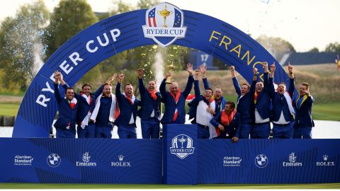 Team Europe celebrate after winning the 2018 Ryder Cup.