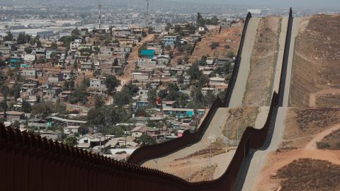 View of the US-Mexico border wall in Otay Mesa, California on August 13, 2021. 