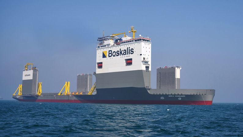 <strong>Boka Vanguard:</strong> This peculiar-looking ship is a "semi-submersible heavy transport vessel" and it's the largest of its kind.