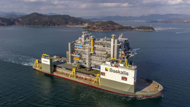 <strong>Oil and gas:</strong> Usually it does jobs for the oil and gas industry, such as when it transported the Johan Sverdrup field processing platform to Norway in 2019. 