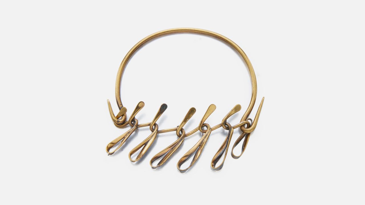 A brass sculptural necklace by mid-century jeweler Art Smith, set to be displayed at Sotheby's "Brilliant and Black: A Jewelry Renaissance" selling exhibition.