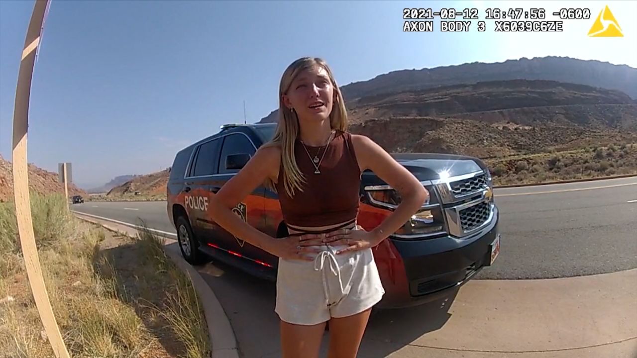 Bodycam footage from the Moab Police Department that shows them talking with Gabby Petito. Gabby Petito and her boyfriend Brian Laundrie were pulled over by police and talked to separately . 