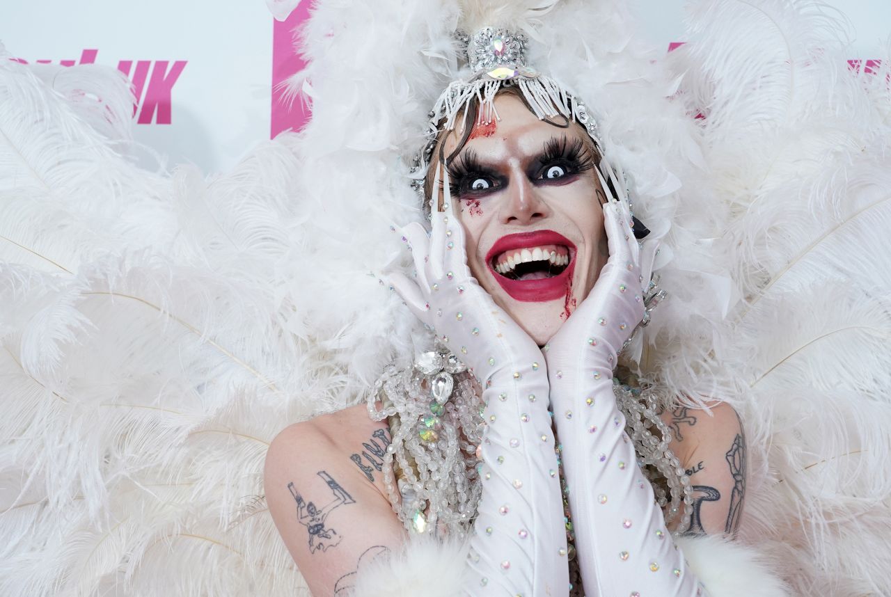 Charity Kase, one of the drag queens competing in the latest series of "RuPaul's Drag Race UK," poses for photos in London on Tuesday, September 14.