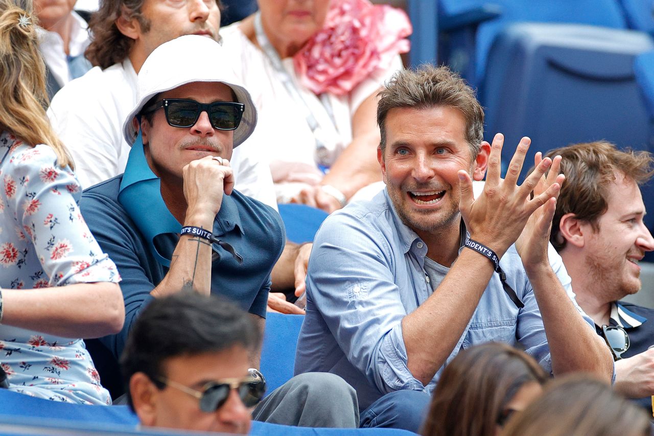 Actors Brad Pitt, left, and Bradley Cooper watch the US Open final between Novak Djokovic and Daniil Medvedev on Sunday, September 12. Medvedev defeated Djokovic 6-4, 6-4, 6-4 <a href="https://www.cnn.com/2021/09/12/tennis/daniil-medvedev-wins-us-open-djokovic-spt-intl/index.html" target="_blank">to claim his first grand-slam title</a> and end Djokovic's hopes of winning all four majors this year.