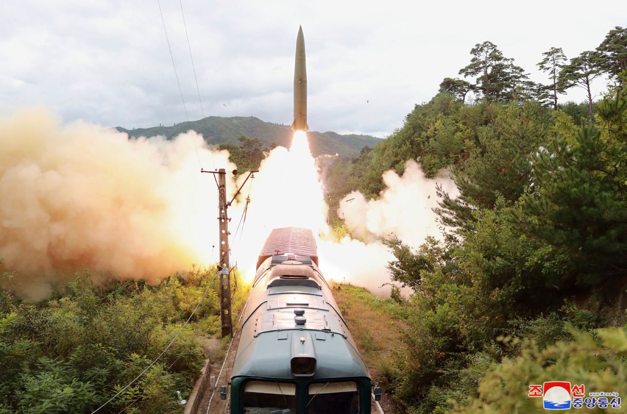 This photo provided by the North Korean government on Thursday, September 16, shows a missile being launched from a train Wednesday in an undisclosed part of North Korea. <a href="https://www.cnn.com/2021/09/15/asia/north-korea-missiles-intl-hnk/index.html" target="_blank">Both North and South Korea tested ballistic missiles on Wednesday,</a> ratcheting up tensions in what was already one of the most volatile regions on the planet. North Korea fired the first missiles.