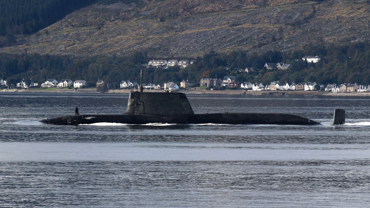 An Astute-class submarine operated by the UK's Royal Navy, heading down the Firth of Clyde, in September 2020.