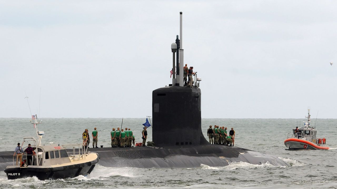 The USS Indiana, a nuclear-powered attack submarinedeparts Port Canaveral in Florida on October 1, 2018.