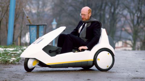 Clive Sinclair, pictured here driving the Sinclair C5 electric car in 1985, saw promise in all of his ideas, even the ones that flopped. 