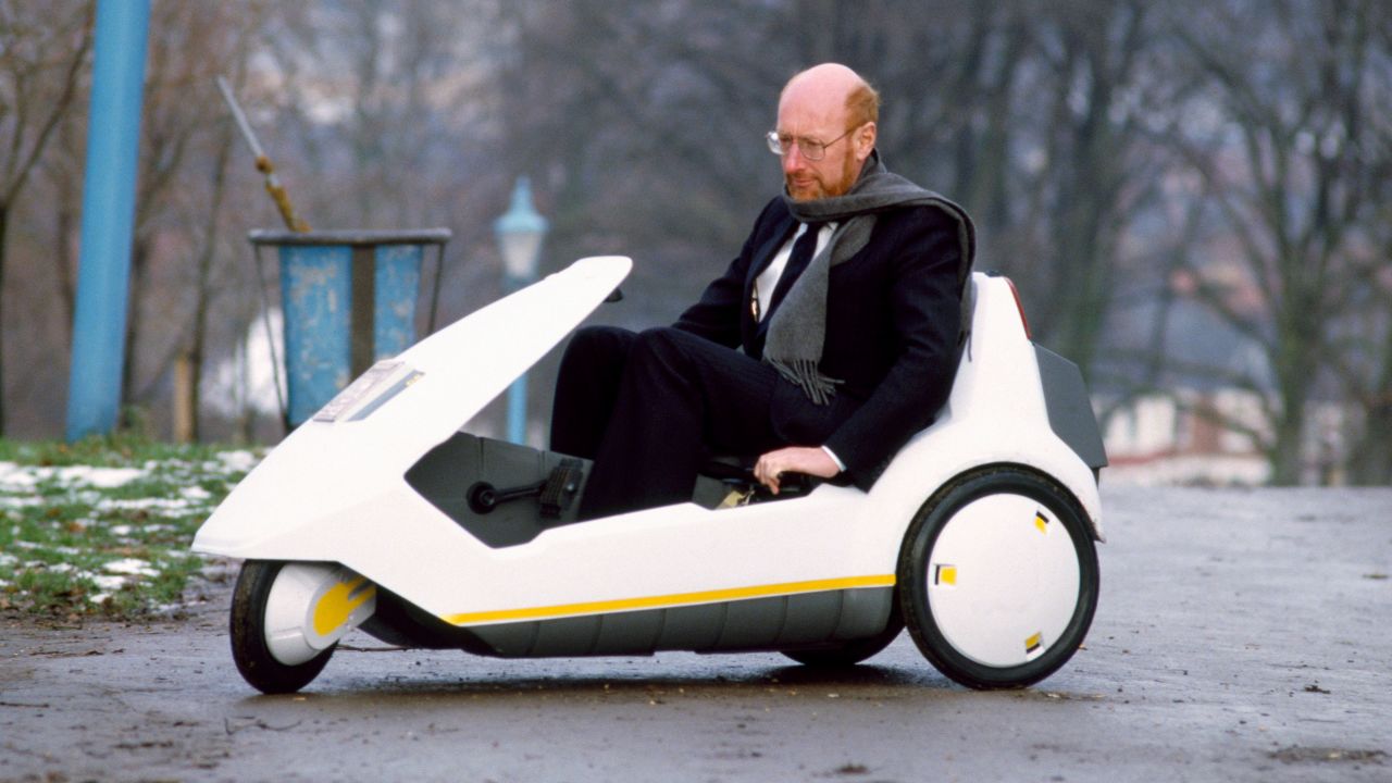 Clive Sinclair, pictured here driving the Sinclair C5 electric car in 1985, saw promise in all of his ideas, even the ones that flopped.