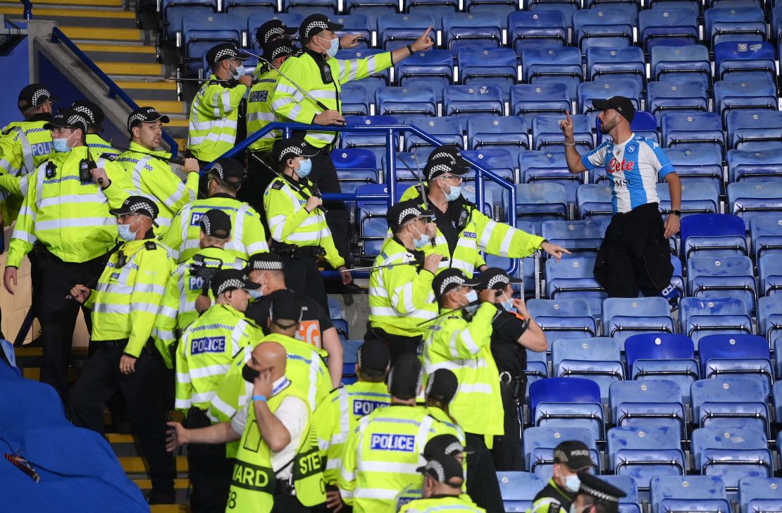 Police had to separate both sets of fans inside the stadium.