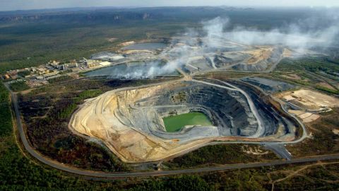 A grass fire burns at a uranium mine near Mt Brockman in the Kakadu National Park, Australia on September 1, 2004.