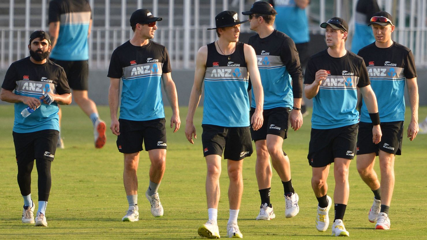 New Zealand's players attend a practice session at the Rawalpindi Cricket Stadium in Rawalpindi on September 13 ahead of their first one-day international match against Pakistan. 