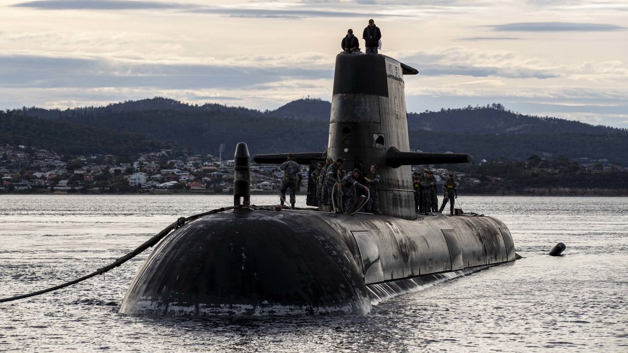 Royal Australian Navy submarine HMAS Sheean arrives for a logistics port visit on April 1, 2021 in Hobart, Australia.