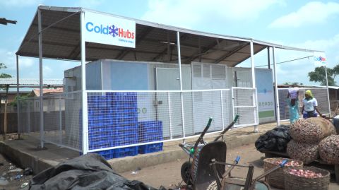 ColdHubs are 10-foot-square solar-powered cold storage units that have been installed at markets and farms in Nigeria. They can keep produce fresh for up to 21 days, preventing food from spoiling.