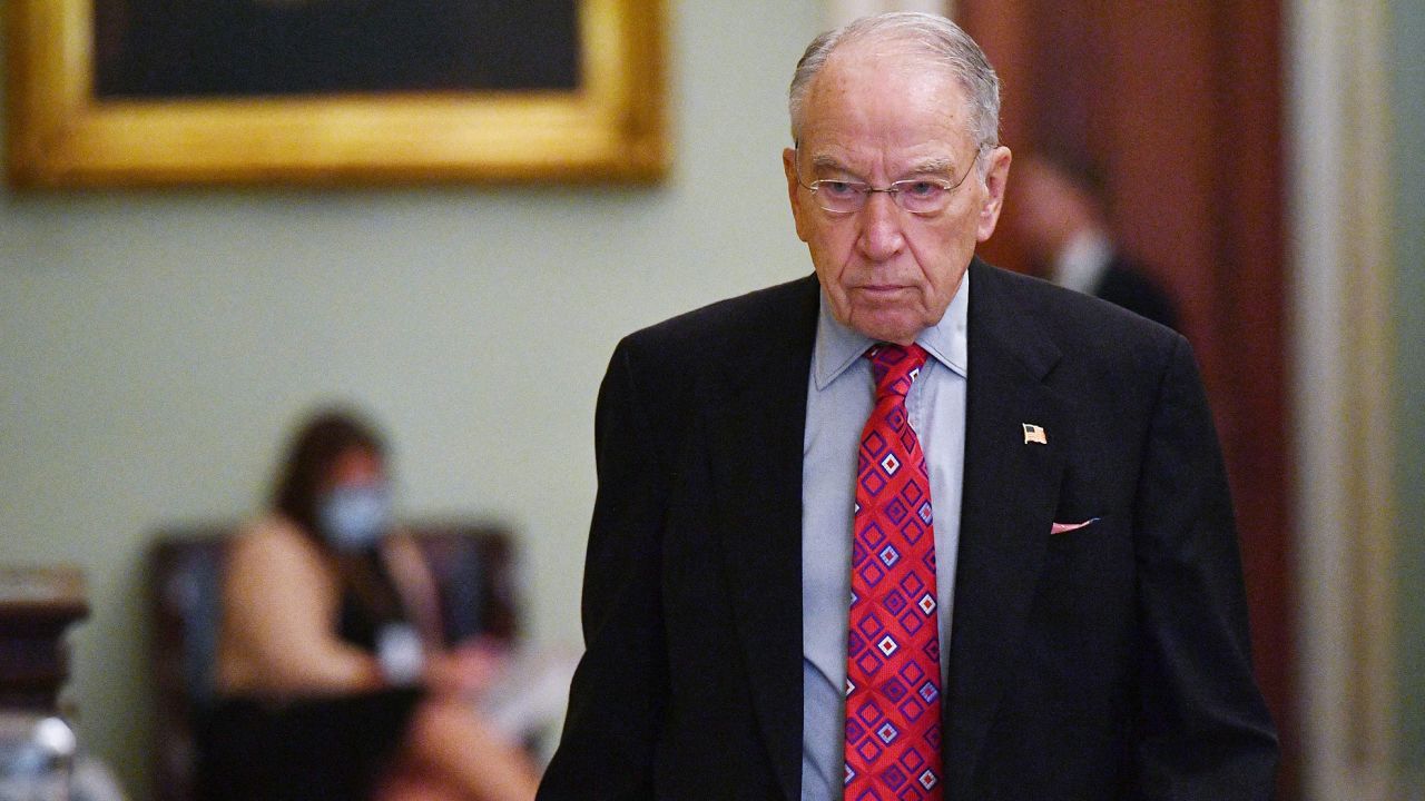 US Chuck Grassley, Republican of Iowa, heads to the Senate Chamber during the Senate vote-a-rama for the budget resolution at the US Capitol in Washington, DC, on August 10, 2021. (Photo by MANDEL NGAN / AFP) (Photo by MANDEL NGAN/AFP via Getty Images)