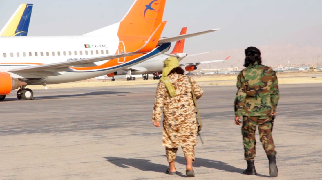 Taliban patrol Mazar-i-Sharif airport.