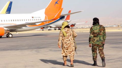 Taliban patrol Mazar-i-Sharif airport.
