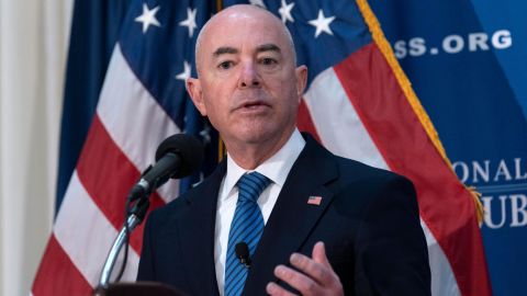Secretary of Homeland Security Alejandro Mayorkas speaks during a news conference at The National Press Club in Washington, on Thursday, September 9, 2021.