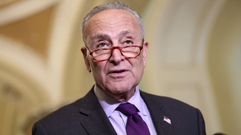 Senate Majority Leader Charles Schumer speaks following a Democratic policy luncheon at the US Capitol in September 2021 in Washington, DC.  